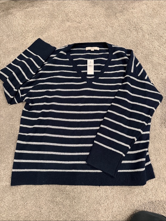 LOFT Sweaters - LOFT V-neck sequin striped sweater